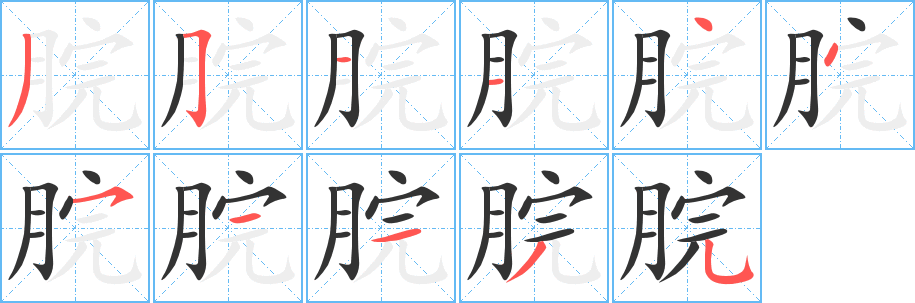 脘字笔画写法